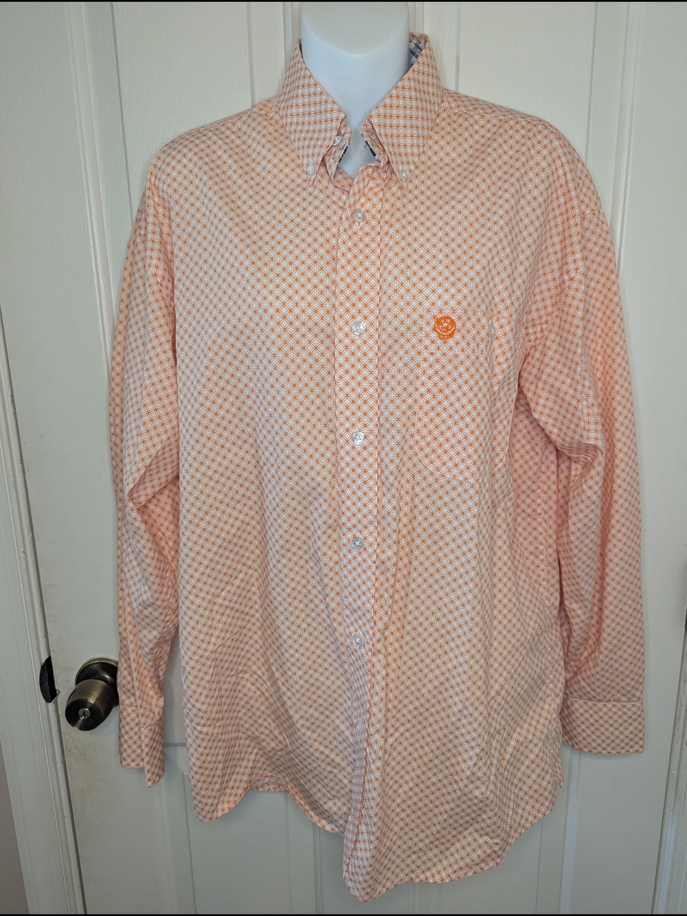 Wrangler George Strait Collection Shirt  Button Up Western Orange/White Men's M
